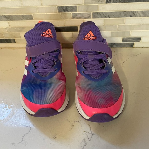 Adidas Fortarun girls 1.5 purple pink tie dye slip on mesh upper sneakers - Picture 2 of 8